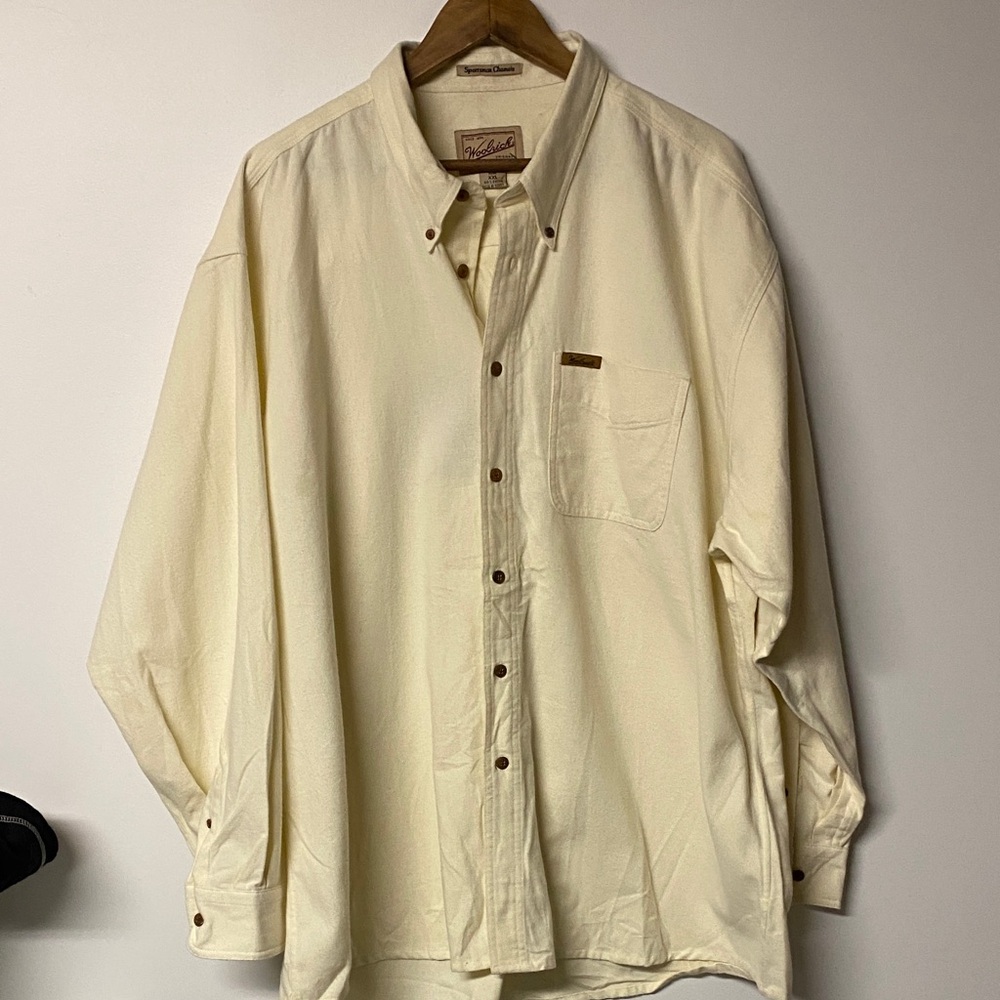 WOOLRICH  Men's Cream Button Down Shirt Flannel Feel
